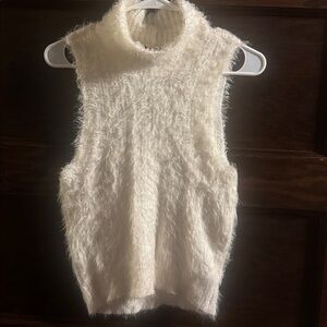 EXPRESS fuzzy sleeveless turtleneck in ivory, size small